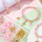 SUNNYCLUE 1 Box DIY 6 Sets Valentine's Day Glass Bead Bracelet Kit Dancer Charms Enamel Pink Heart Rhinestone Dance Dress Shoes Gold Bowknot Charms for Jewelry Making Kits Beginner Wedding Supply - style: Dance 4