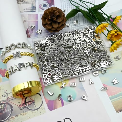 Looconi 400pcs Silver Letter Beads Pendant,A-Z,3D Loose Beads,Plastic Initial Charms for Jewelry Making,Key Chains,Crafts - color: PendantSilver