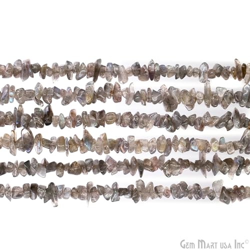 GM GemMartUSA Labradorite Natural Raw Chip Beads Strands | Semi-Precious | AAA+ Quality 1 Strand 34” | DIY Bracelet Jewelry Making, Healing Crystal Craft| 4-6mm - Gray Color Gemstones (CHLB-70001) - color: Labradorite (CHLB-70001)