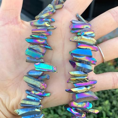 Adabele 15 Inch Natural Raw Healing Crystal Quartz Gemstone Loose Beads Small Drilled 15 Inch Rainbow AB Titanium Coated Chakra Gem Stone Drop Stick GA5 - color: Rainbow Ab, size: Small Size (15 Inch/1 Strand)
