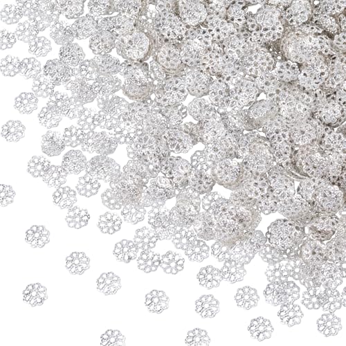 ANCIRS 1000pcs 7mm Spacer Beads Caps for Jewelry Making, Metal Hollow Flower Bead Caps for Bracelet Necklace- Silver - color: Silver-1000pcs-7mm
