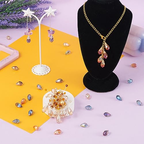Craftdady 50Pcs Teardrop Glass Beads Faceted Mixed Colors Lustered Drop Spacer Loose Beads 8x13mm Briolette Top Drilled for Jewelry Craft Making - color: Mixed Colors, 13x8mm