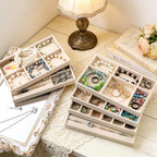 12Pcs Velvet Stackable Jewelry Trays, Jewelry Drawer Organizer, Large Removable Display Jewelry Tray, Necklace Bracelet Storage Box for Earring, Ring, Brooch, Watch (Beige) - color: Beige