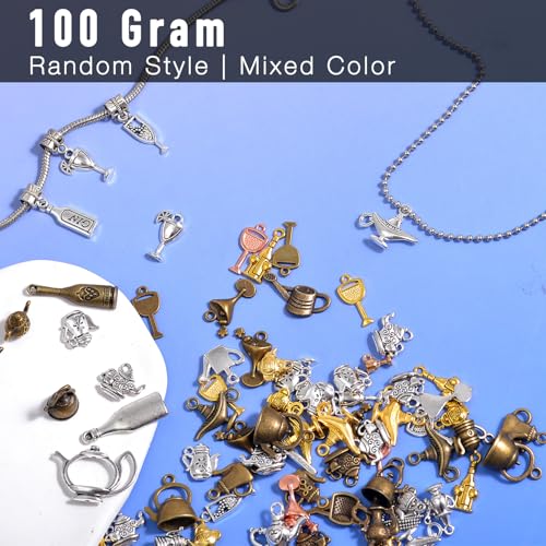 stino Metal Charms for Jewelry Making 100gram, Bulk Tibetan Silver & Gold Plated Trinkets for Earring Necklace Jewelry Making and Findings - color: Bottle Mixed Color