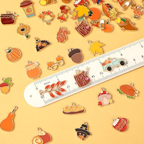SANNIX 110Pcs/55 Pairs Fall Charms, Thanksgiving Charms for Jewelry Making Bulk, Autumn Thanksgiving Pumpkin Maple Leaf Turkey Enamel Charm Pendants for DIY Bracelet Necklaces Earrings Craft - style: Fall Charms