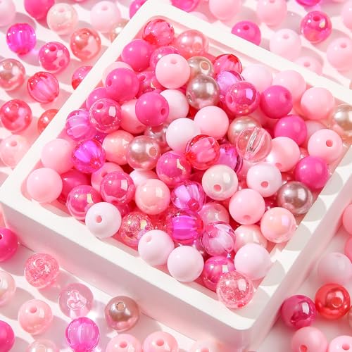 12mm Acrylic Beads 300pcs Pink Focal Spacer Bead Chunk Bubblegum Beads for DIY Crafting Necklace Bracelet Jewelry Making Keychain (Pink) - color: pink