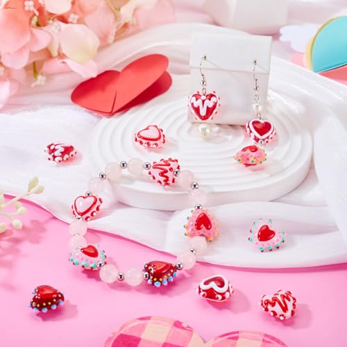 Beadthoven 7Pcs Bumpy Heart Lampwork Glass Beads Red Heart Shaped Glass Crystal Bead Charm Handmade Valentines Love Crystal Bead for Jewelry Making Bracelet Earrings Ornaments DIY Supplies - color: Heart Red