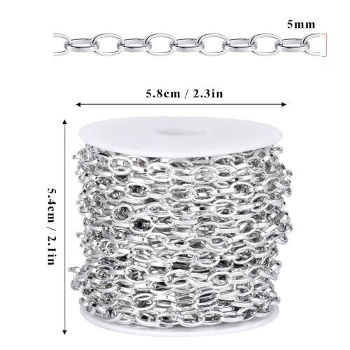 33FT Silver Paperclip Chains Spool, 5mm Aluminum Cable Link Chain Roll Bulk for DIY Crafts Jewelry Making - color: silver, size: 5MM