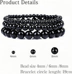 3Pcs Healing Crystal Turquoise Bracelets for Women Men 8mm 6mm 4mm Natural Stone Beaded Stretch Bracelet Jewelry Gifts for Women Girl - color: T2-Black Onyx