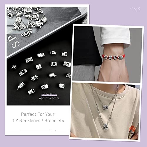 JIALEEY Wholesale Bulk Mix Tibetan Silver Tone Color Spacer Loose Beads Fit European Charm Bracelet Lot for Jewelry Making Findings DIY, 100Gram/38 Pcs