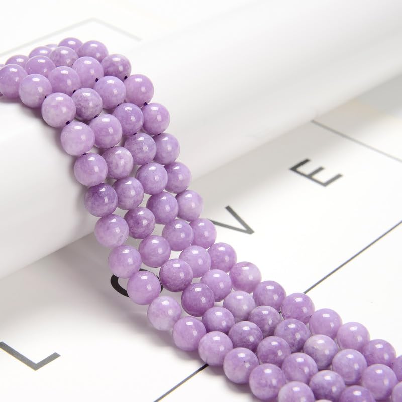 95pcs(2 Strand/Set) 8mm Lavender Color Dyed Jade Stone Beads with Energy Power, Smooth Round Gemstone Beads for Jewlery Bracelets Earrings Making DIY - color: Cloudy Purple Dyed Jade, size: 8mm