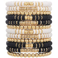 12pcs Friendship Bracelets Beaded Bracelets Heishi Bracelet Cute Bracelets Stack Vinyl Clay Disc Bead Surfer Stretch Summer Beach Bracelets For Women Preppy Bracelets - color: B-color