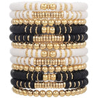 12pcs Friendship Bracelets Beaded Bracelets Heishi Bracelet Cute Bracelets Stack Vinyl Clay Disc Bead Surfer Stretch Summer Beach Bracelets For Women Preppy Bracelets - color: B-color