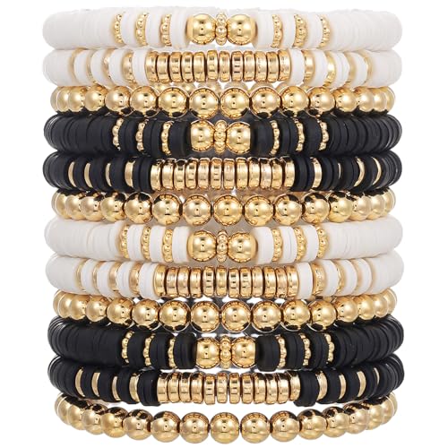 12pcs Friendship Bracelets Beaded Bracelets Heishi Bracelet Cute Bracelets Stack Vinyl Clay Disc Bead Surfer Stretch Summer Beach Bracelets For Women Preppy Bracelets - color: B-color