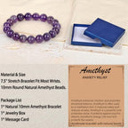 LPBeads Handmade Natural Gemstone Stretch Elastic Bracelet Healing Crystal Round Stone Beads Jewelry Gifts for Women Men - color: Amethyst, size: 10mm
