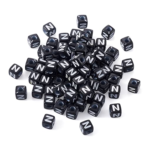 FASHEWELRY 500Pcs Acrylic Cube Letter Beads 5x5x5mm Black Square Letter N Alphabet Beads for DIY Bracelet Necklace Jewelry Making - color: Letter N