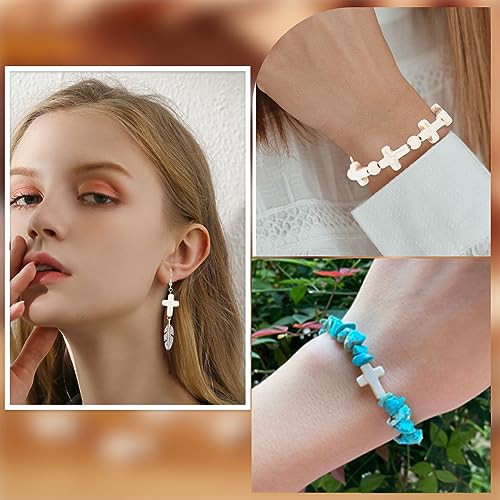SUNNYCLUE 1 Box About 40Pcs Cross Beads White Synthetic Turquoise Beads Bulk Easter Pocket Crosses in Bulk Mini Cross Charm Crucifix Spacers for Jewelry Making Beading Kit DIY Bracelet Supplies - color: 40pcs 15x20mm White Cross Beads