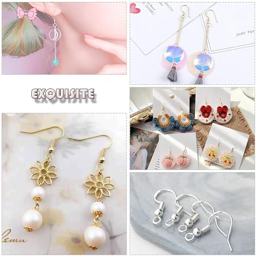 Hypoallergenic Earring Hooks 500 PCS/75 Pairs, Earring Making kit,Ear Wires Fish Hooks with Jump Rings and Clear Silicone Backs Stoppers - color: Gold, size: 500pcs