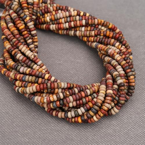 BONNY BOXX 1 Strand (150PCs) Natural 2 * 4mm Picasso Red Turquoise Rondelle Beads, Natural Abacus Disk Stone Beads Loose Spacer Gemstone for DIY Bracelet Necklace Jewelry Making - color: Picasso Red Turquoise, size: 2*4MM