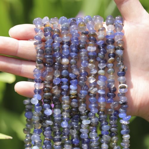 400pcs Natural Chip Stone Beads for Jewelry Making Blue Agate 5-8mm Irregular Gemstones Healing Crystal Loose Rocks Bead Hole Drilled for Ring Earrings Necklace Bracelet Making DIY Art Crafts - color: Blue Agate(2 Strands-62")