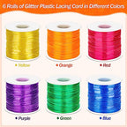 Cridoz 6 Pack Lanyard String Kit, Plastic Lacing Cord Gimp String Lanyard Weaving Kit for Boondoggle, Bracelets, Keychains, Crafts (Glitter) - style: Glitter