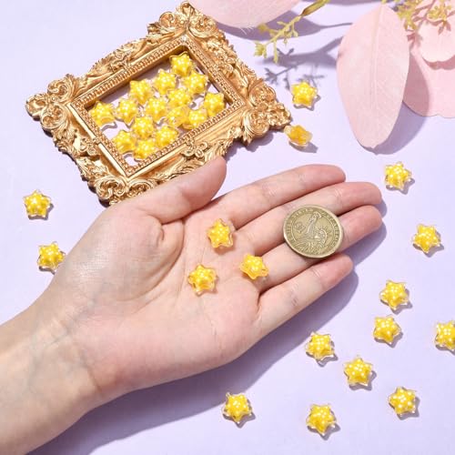 DanLingJewelry 30Pcs Yellow Star Beads with Dot Pattern Shiny Glass Star Beads for Jewelry Making DIY Craft - color: 30pcs -star