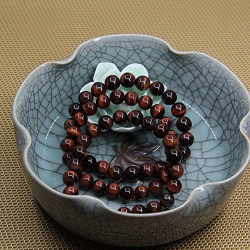 Angelstones Handmade Natural Healing Gemstone 8mm Round Beads Stretch Crystal Bracelet 7 Inch Unisex - color: Red Tiger Eye