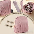 Velvet Travel Jewelry Pouch, 2-in-1 Clamshell Case with Detachable Insert, Portable Travel Jewelry Organizer with Wrist Strap, Converts to Mini Coin Purse, Gift for Women & Girls (Dusty Pink) - color: Dusty Pink