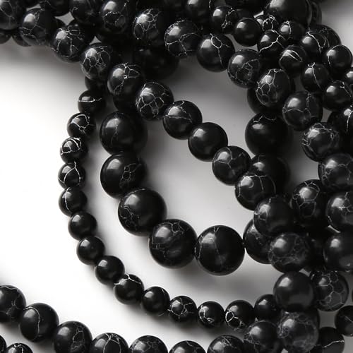 Black Turquoise Stone Beads for Jewelry Making Gemstone Round Crystal Bracelet Necklace 1 Strand 15.5inch 31PCS 12MM - color: Black turquoise, size: 12MM