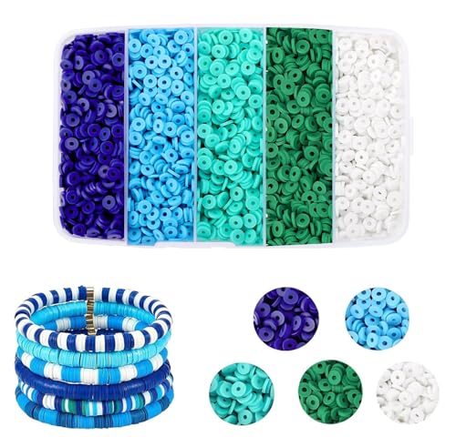 4000pcs Blue Clay Beads Bracelet Making Kit, 6mm Flat Round Polymer Spacer Heishi Beads for Jewelry Making 4000 (Blue) - color: Blue
