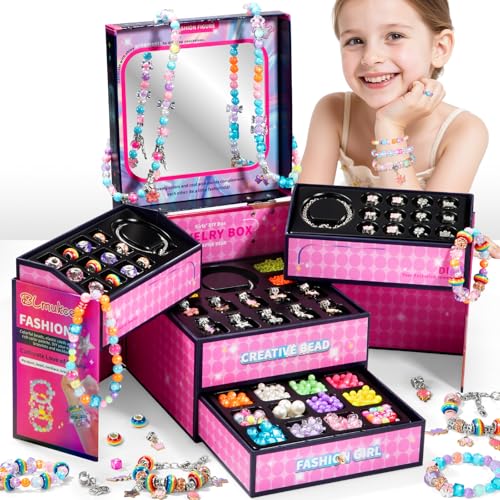 BLmukce Charm Bracelet Making Kit for Girls Ages 8-12, DIY Jewelry Making Kit & Craft Set with Beads, Charms & Necklace Supplies Birthday Christmas Gift for Kids 4-6 7 8 Years Old Girl - color: Red