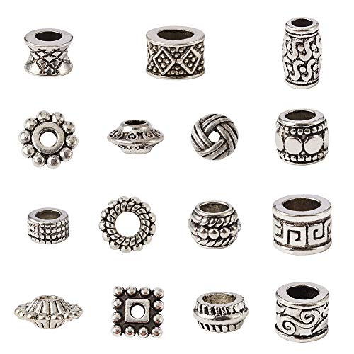 Beadthoven 300pcs 15 Style Antique Silver Large Hole Mixed Spacer Beads Tibetan Alloy Column Bicone Square Barrel Metal Spacers for Jewelry Necklace Bracelet Making - color: Antique Silver-Mixed 15 Styles