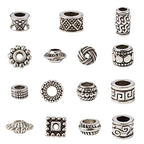 Beadthoven 300pcs 15 Style Antique Silver Large Hole Mixed Spacer Beads Tibetan Alloy Column Bicone Square Barrel Metal Spacers for Jewelry Necklace Bracelet Making - color: Antique Silver-Mixed 15 Styles