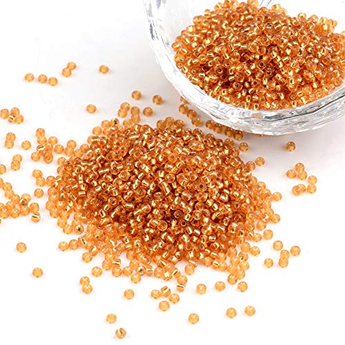 Craftdady 12/0 Transparent Round Glass Seed Beads 2mm Silver Lined Tiny Loose Pony Ball Spacer Beads About 3300Pcs Goldenrod for Jewelry Making Hole: 0.3mm - color: Transparent Goldenrod, 2mm