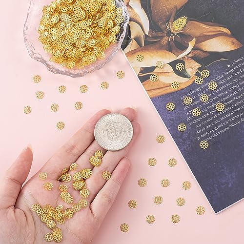 ANCIRS 1200pcs 7mm Spacer Beads Caps for Jewelry Making, Metal Flower Bead Caps for Bracelet Necklace- Gold - color: Gold