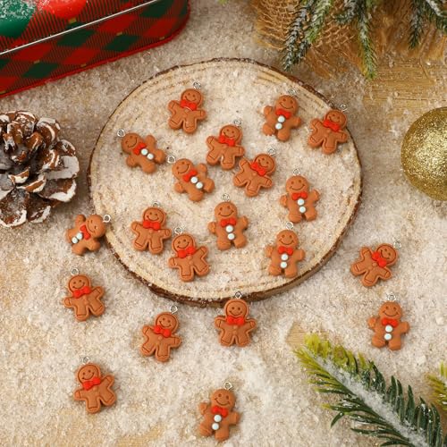 Augshy 64 Pcs Gingerbread Man Charms, Christmas Gingerbread Resin Charm Beads Gingerbread Man Figurines Christmas Pendant Ornament for DIY Crafts Bracelet Necklace Jewelry Making Decorations - style: Gingerbread Man Style