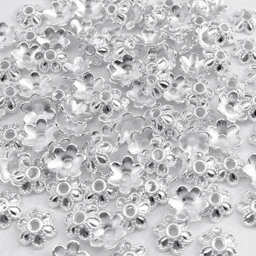 Jmassyang 100 Pcs 8mm Flower Shape Metal Alloy Spacer Beads Mini Loose Bead Caps Accessories for DIY Bracelet Necklace Earrings Lanyard Jewelry Making Home Decoration(Silver) - color: Silver, size: 8mm