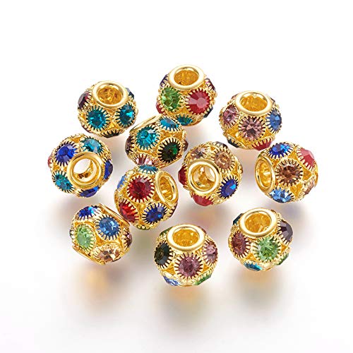 Craftdady 30Pcs 12mm Colorful Rhinestone Rondelle Spacer Beads Golden Disco Ball Loose Beads for Jewelry Making Hole:3mm - color: Golden&Colorful-12x10mm