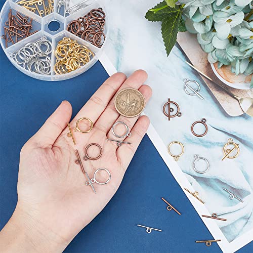 PH PandaHall 60 Sets Toggle Clasps, 3 Color Jewelry Closure Clasp IQ Toggle Clasps Round Fastener Hook Connectors TBar End Clasp for Necklace Bracelet Jewelry Making