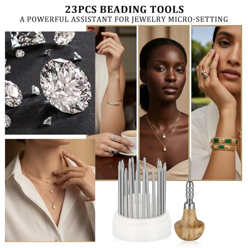 Setting Tools, 24pcs Beading Tools Beader Set for Stone Setting Graver Jewelry Equipments Tool Stone Bead Grain Tool Bead Grain Graver Jewelry Equipments
