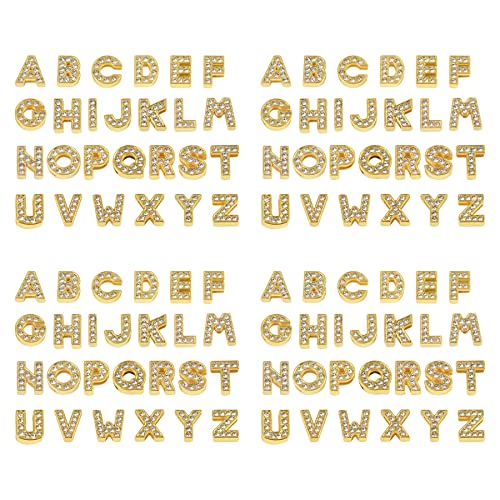 AUEAR, 104 Pack Gold A-Z 8mm Full Rhinestone Slide Charms Crystal Alphabet Letter Alloy for Bracelets Necklace Wristbands DIY Jewelry Making - color: Gold, size: 104 Pack