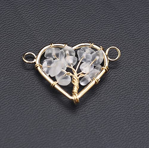 LE SKY 8 Pcs Natural Chip Stone Pendant Connectors Mixed Crystal Stone Wire hand knitting Life Tree Charms for Jewelry Making Necklace Bracelet DIY
