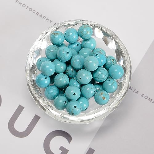 65Pcs Blue Turquoise 6mm Beads Natural Stone Round Gemstone Genuine Real Stone for DIY Bracelet Jewelry String Making - color: Blue Turquoise, size: 6mm