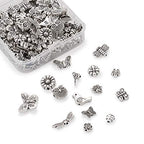Beadthoven 150pcs/box Tibetan Silver Butterfly Flower Spacer Beads Owl Bird Dragonfly Bees Loose Beads Charms with 1-2mm Hole for Jewelry Crafts Making - color: Antique Silver-Butterfly-15 Style
