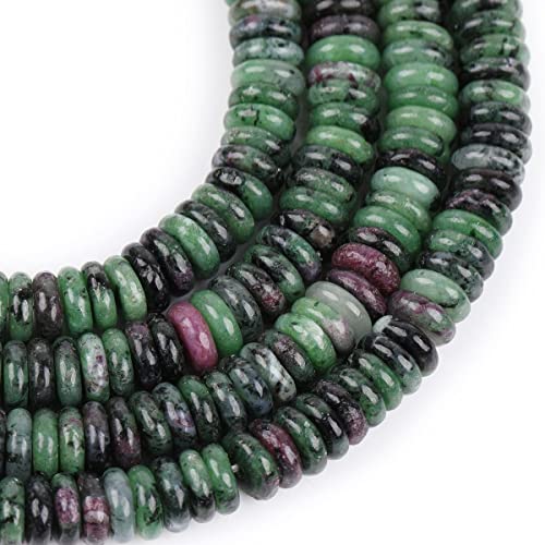 JOE FOREMAN 2x6mm Natural Green Ruby Zoisite Stone Semi-Gemstone Heishi Disc Rondelle Spacer Beads for Jewelry Making Full 15" Strand Energy Stone Healing Power - color: Green Ruby Zoisite Stone