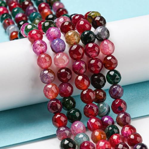 62pcs 6mm Natural Agate Beads Strands Faceted Round Small Loose Crystal Gemstone Bead Spacer for DIY Jewelry Making Accessories Red - color: Red