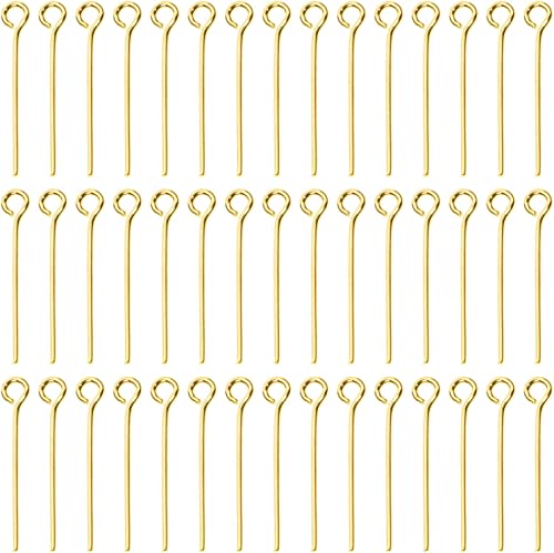 Shapenty 200PCS Mini Metal Wire Eyepins Beading Small Open Eye Head Pins Needles Bulk for DIY Craft Bead Earring Pendant Necklace Bracelet Jewelry Charm Finding Making (24mm/1Inch, Gold) - color: Gold, size: 24 mm