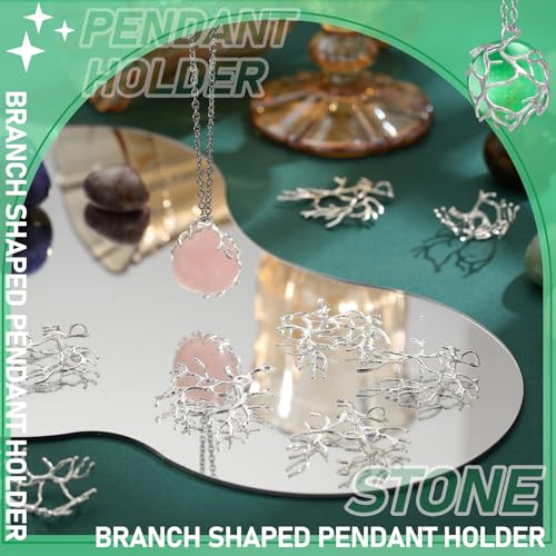 Hicarer 20 Pcs Pendant Trays for Jewelry Making Branch Shape Metal Claw Cage Pendant Holder Crystal Cage Necklace Open Bezels for DIY Necklace Jewelry Making Supplies - color: Silver