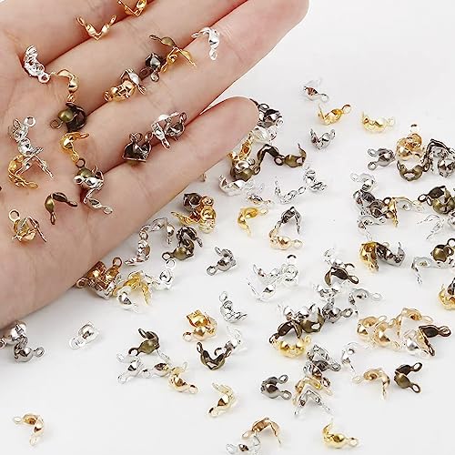 1000Pcs Beads Tips Knot Covers Clamshell Crimp Tips Beads Set Jewelry Making Beads Open Clamshell Fold-Over Bead Tips for Knots & Crimp Findings Jewelry Making DIY Craft（White K） - color: White K