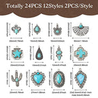 PH PandaHall 24Pcs Western Jewelry for Women Earring Bohemian Turquoise 12 Styles Pendant Charm DIY Bracelet Necklace Making, # Sky Blue (FIND-TA0001-79-Yilisi)